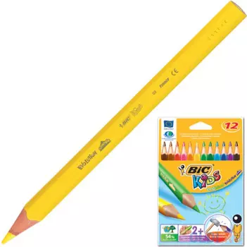 Карандаши цветные утолщенные BIC "Triangle", 12 цветов, пластиковые, трехгранные, картонная упаковка, 829735