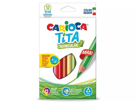 Карандаши цветные утолщенные CARIOCA "Tita Triangular Maxi", 12 цветов, пластиковые, трехгранные
