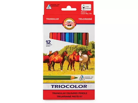 Карандаши цветные утолщенные KOH-I-NOOR "Triocolor", 12 цветов, трехгранные, 5,6 мм, заточенные