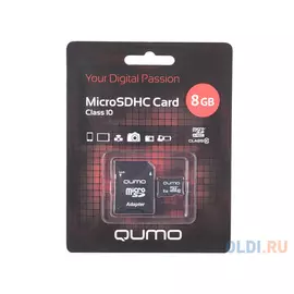Карта памяти Micro SDHC 8Gb class 10 QUMO QM8GMICSDHC10 + SD adapter