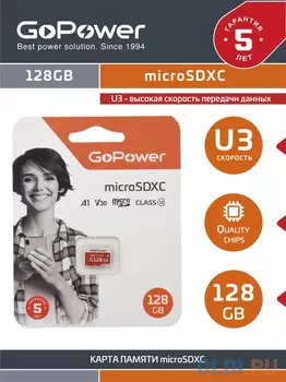 Карта памяти microSDXC 128 ГбGb GoPower 00-00025683