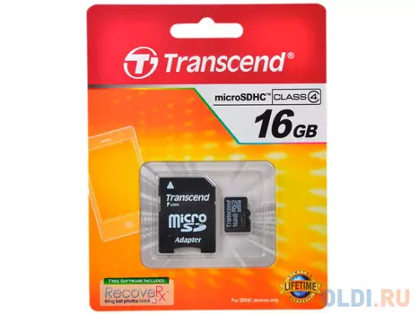 Карта памяти MicroSDHC 16GB Transcend Class4 (TS16GUSDHC4)