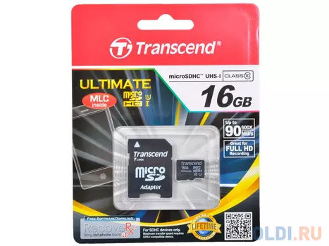 Карта памяти MicroSDHC 16GB Transcend Class10 U1 UHS-I Ultimate 600x (TS16GUSDHC10U1)