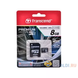 Карта памяти MicroSDHC 8GB Transcend Class10 UHS-I (TS8GUSDU1)