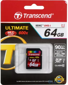 Карта памяти SDXC 64Gb Transcend Class10 UHS-I (TS64GSDXC10U1)