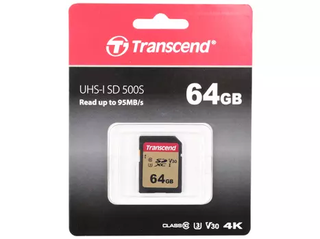 Карта памяти SecureDigital 64Gb Transcend TS64GSDC500S {SDXC Class 10, UHS-I U3, MLC}