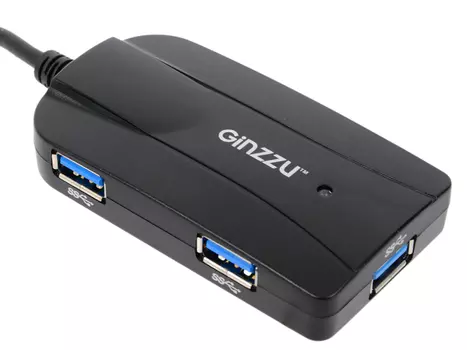 Картридер Ginzzu GR-317UB USB 3.0, SD/SDXC/SDHC/MMC и microSD/ microSDXC/ microSDHС + 3-х портовый USB 3.0 концентратор, интерф. кабель 16см, черный