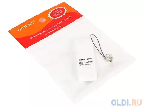 Картридер ORIENT CR-018W, USB 3.0, SDXC/SD 3.0 UHS-1/SDHC/microSD/T-Flash, поддержка OTG, выдвижной порт microUSB, белый