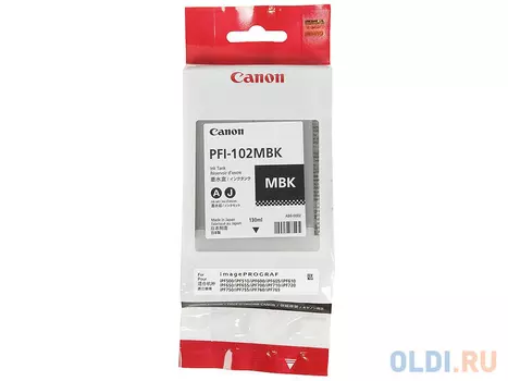 Картридж Canon PFI-102MBK для iPF500 iPF510 iPF600 iPF605 iPF610 iPF700 iPF710 iPF720 130мл черный матовый