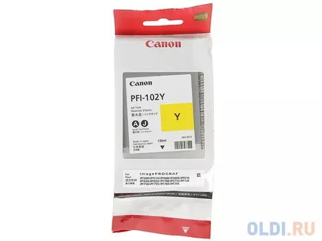 Картридж Canon PFI-102Y для iPF510 605 610 650 655 750 760 765 LP17 130мл желтый 0898B001