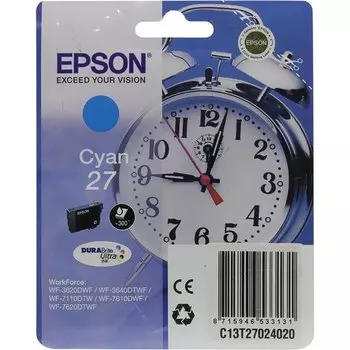 Картридж Epson C13T27024020 голубой (cyan) 300 стр для Epson WorkForce WF-3620/3640/7110/7210/7610/7620/7710