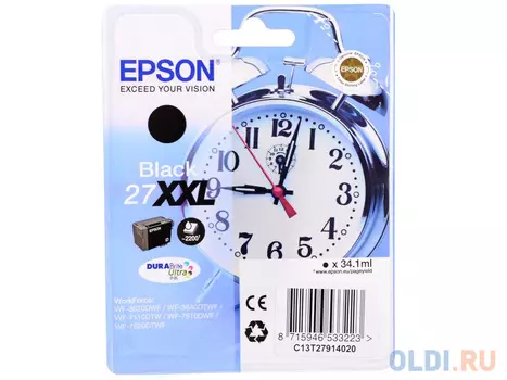EPSON C13T27914020/4022 Картридж с черными чернилами DURABrite Ultra экстраповышенной XXL емкости (2200 стр.) для Epson WorkForce WF-7620DTWF (cons ink)