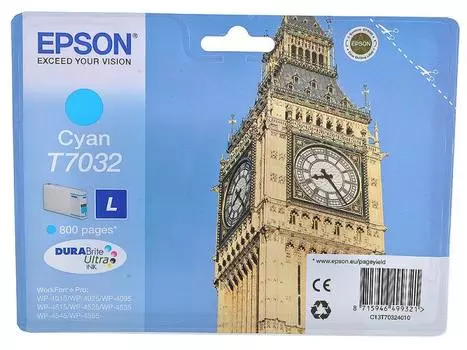 Картридж Epson C13T70324010 L для WP 4000 4500 голубой 800стр