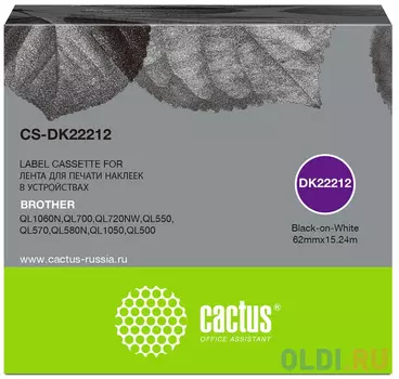Картридж ленточный Cactus CS-DK22212 черный для Brother P-touch QL-500, QL-550, QL-700, QL-800