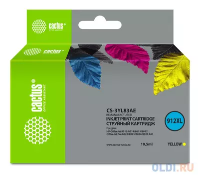 Картридж струйный Cactus CS-3YL83AE 912XL (есть ограничения по прошивке) желтый (10.5мл) для HP OfficeJet 8012/8014/8015/8017;OfficeJet Pro 8022/8023/