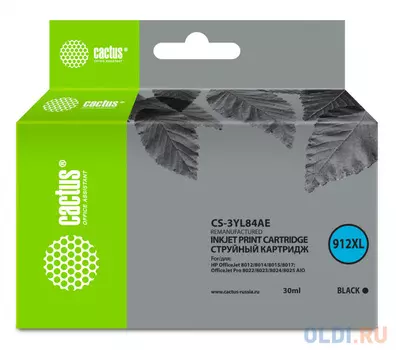 Картридж струйный Cactus CS-3YL84AE 912XL (есть ограничения по прошивке) черный (30мл) для HP OfficeJet 8012/8014/8015/8017;OfficeJet Pro 8022/8023/80