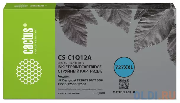 Картридж струйный Cactus CS-C1Q12A №727 черный (300мл) для HP Designjet T920/T930/T1500/T1530