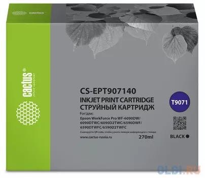 Картридж струйный Cactus CS-EPT907140 T9071 черный (270мл) для Epson WorkForce WF-6090DW/WF-6590DWF Pro