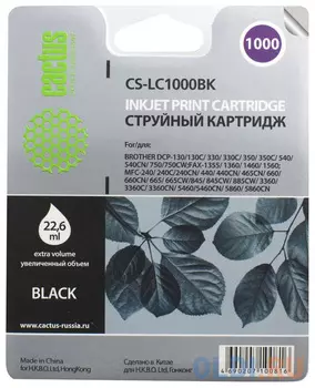 Картридж струйный Cactus CS-LC1000BK черный для Brother DCP 130C/330С/MFC-240C/5460CN (22.6мл)