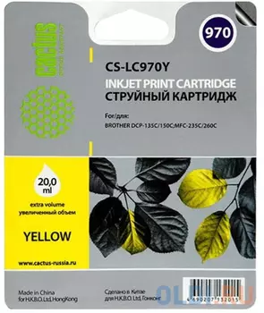 Картридж струйный Cactus CS-LC970Y желтый для Brother MFC-260c/235c/DCP-150c/135c (20мл)