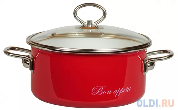 КАСТРЮЛЯ ЭМАЛИРОВ. "BON APPETIT" ВИШНЕВ. 3 Л СТЕКЛ. КРЫШКА (1/4) "СТАЛЬЭМАЛЬ" 8SB205S
