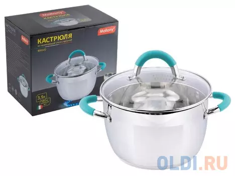 КАСТРЮЛЯ НЕРЖАВ. "BRAVO" 3,9 Л СТЕКЛ. КРЫШКА, 20*12,5 СМ (1/6) "MALLONY"