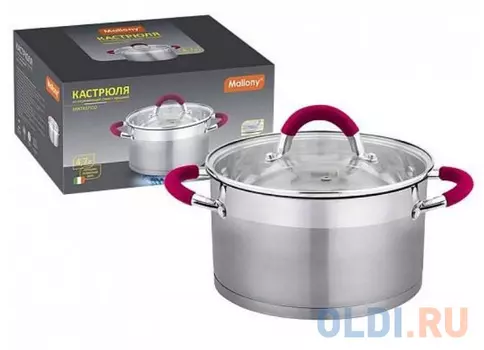 КАСТРЮЛЯ НЕРЖАВ. "FANTASTICO" 4,7 Л СТЕКЛ. КРЫШКА, 22*12,5 СМ (1/6) "MALLONY"