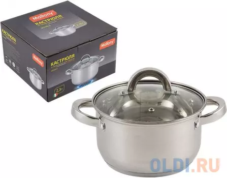 КАСТРЮЛЯ НЕРЖАВ. "USUALE" 2,3 Л СТЕКЛ. КРЫШКА, 18*9,5 СМ (1/8) "MALLONY"