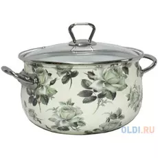 Кастрюля INTEROS Белая роза 2362 22 см 5.1 л эмалированная сталь
