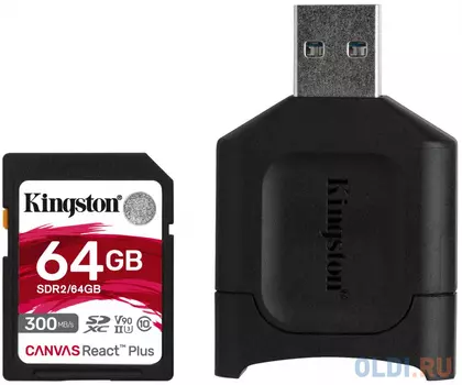 Карта памяти Kingston 64GB SDXC React Plus SDR2 + MLP SD Reader EAN: 740617302851 MLPR2/64GB