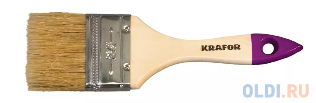КИСТЬ ПЛОСКАЯ №2,5/63 ММ (12/480) НАТУР.ЩЕТИНА, ДЕРЕВ.РУЧКА "KRAFOR"