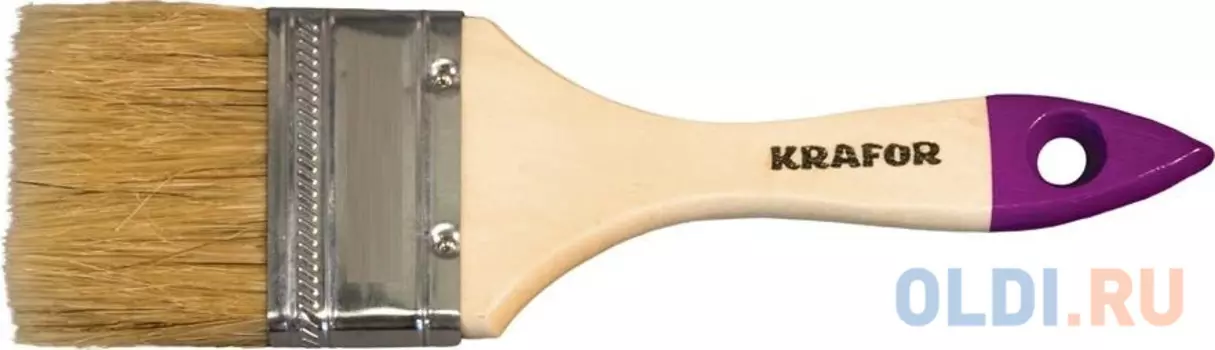КИСТЬ ПЛОСКАЯ №4 /100 ММ (12/240) НАТУР.ЩЕТИНА, ДЕРЕВ.РУЧКА "KRAFOR"