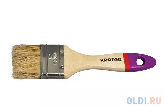 КИСТЬ ПЛОСКАЯ "ЕВРО" №2 /50 ММ (12/480) НАТУР.ЩЕТИНА, ДЕРЕВ.РУЧКА "KRAFOR"