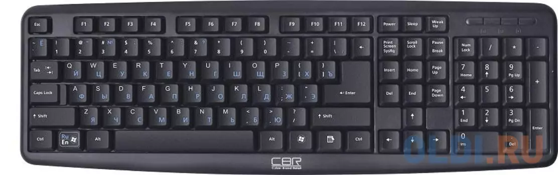 Клавиатура CBR KB 109 Black, 104 кл., офисн., переключение языка 1 кнопкой (софт), USB. Длина кабеля 1,8м