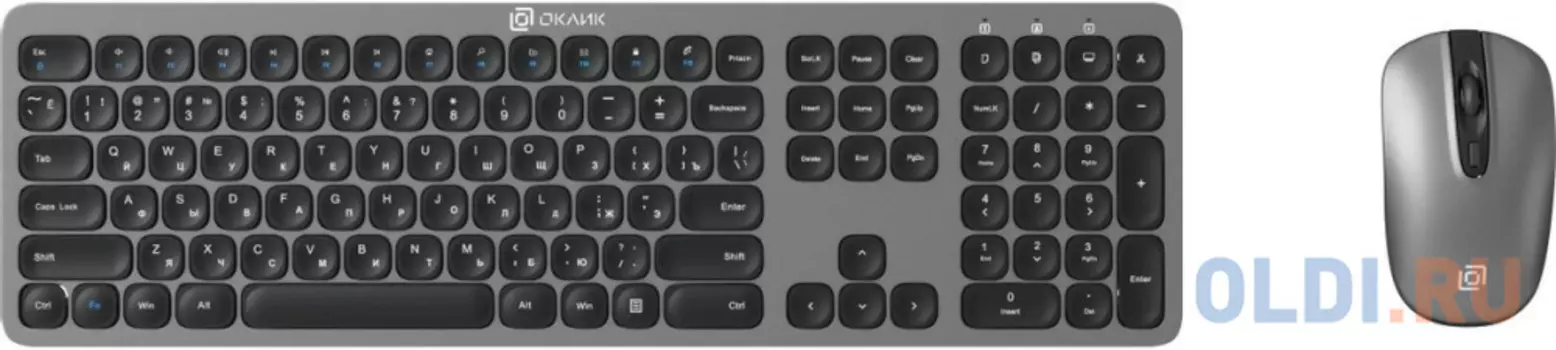 Клавиатура + мышь Оклик 300M клав:серый мышь:серый/черный USB беспроводная slim