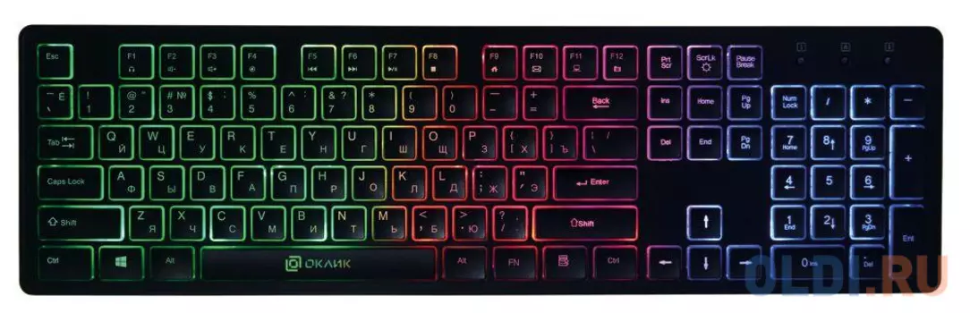 Клавиатура Oklick 510ML черный USB slim Multimedia LED