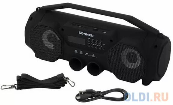 Колонка портативная с подсветкой SONNEN B306, 12 Вт, Bluetooth, FM-тюнер, microSD, MP3-плеер, черная, 513479