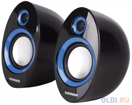 Колонки компьютерные SONNEN CS-695, 2.0, пластик, 2х3 W, питание USB, регулировка громкости, черно-синие, 512683