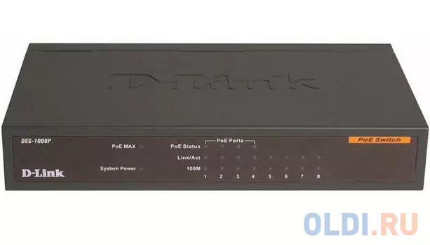 Коммутатор D-LINK DES-1008P неуправляемый 8х10/100Mbps