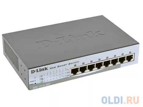 Коммутатор D-Link DES-1210-08P/C2A Настраиваемый коммутатор WebSmart с 8 портами 10/100Base-TX с поддержкой PoE 802.3af (15,4 Вт), PoE-бюджет 72 Вт