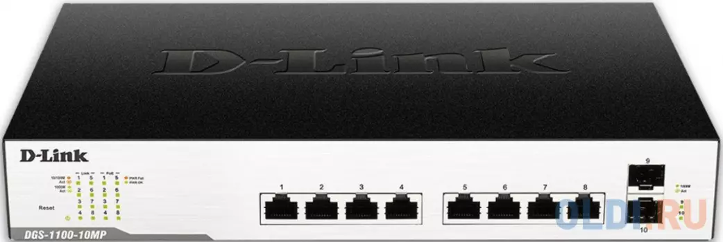 Коммутатор D-LINK DGS-1100-10MP управляемый 8 портов 10/100/1000Mbps 2xSFP