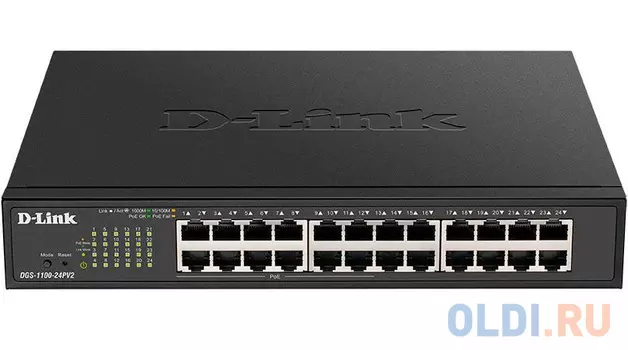 Коммутатор D-Link DGS-1100-24PV2 24G 12PoE+ 100W настраиваемый