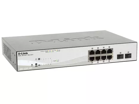 Коммутатор D-Link DGS-1210-10P/C1A/F1A Настраиваемый коммутатор Web Smart с 8 портами 10/100/1000Base-T и 2 портами 1000Base-X SFP (8 портов с поддерж