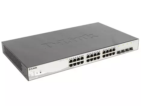 Коммутатор D-Link DGS-1210-28MP/E1A Настраиваемый коммутатор WebSmart с 24 портами 10/100/1000Base-T и 4 портами 1000Base-X SFP (порты 1 – 24 с поддер