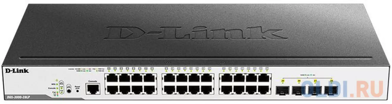 Коммутатор D-Link Switch DGS-3000-28LP/B1A Управляемый коммутатор 2 уровня с 24 портами 10/100/1000Base-T и 4 портами 1000Base-X SFP (24 порта с подде