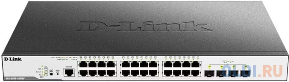 Коммутатор D-Link Switch DGS-3000-28XMP/B1A Управляемый коммутатор 2 уровня с 24 портами 10/100/1000Base-T и 4 портами 10GBase-X SFP+ (24 порта с подд