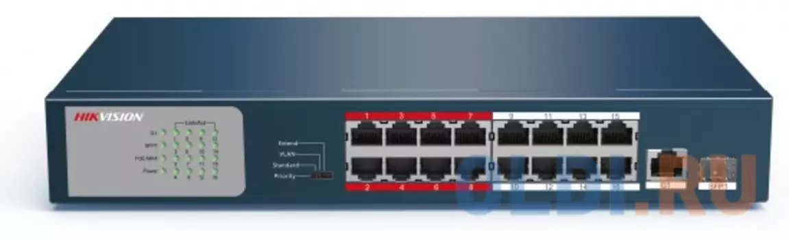 Коммутатор Hikvision DS-3E0318P-E/M 17x100Mb 1SFP 16PoE+ 135W неуправляемый
