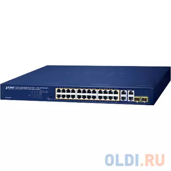 коммутатор/ PLANET GSW-2824P 24-Port 10/100/1000T 802.3at PoE + 2-Port 10/100/1000T + 2-Port Gigabit TP/SFP Combo Ethernet Switch (250W PoE Budget, St