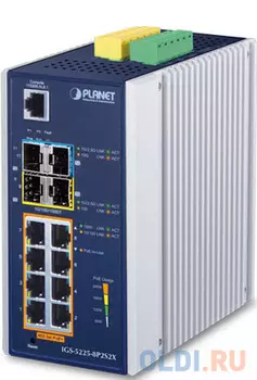 коммутатор/ PLANET IP30 Industrial L2+/L4 8-Port 1000T 802.3at PoE+ 2-port 100/1000X SFP + 2-port 10G SFP+ Full Managed Switch (-40 to 75 C, dual redu