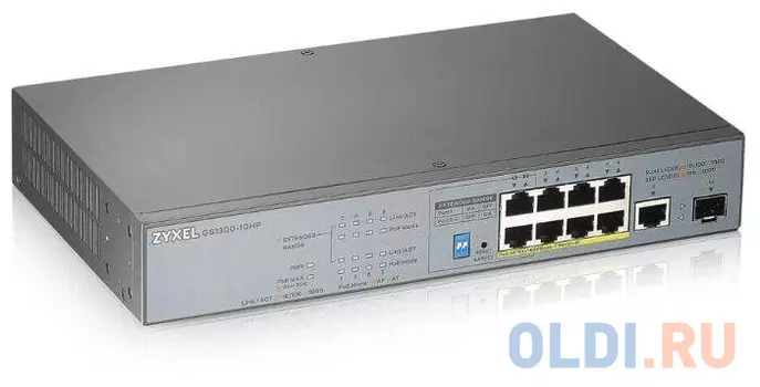 Коммутатор Zyxel GS1300-10HP-EU0101F 9G 1SFP 8PoE+ 130W неуправляемый